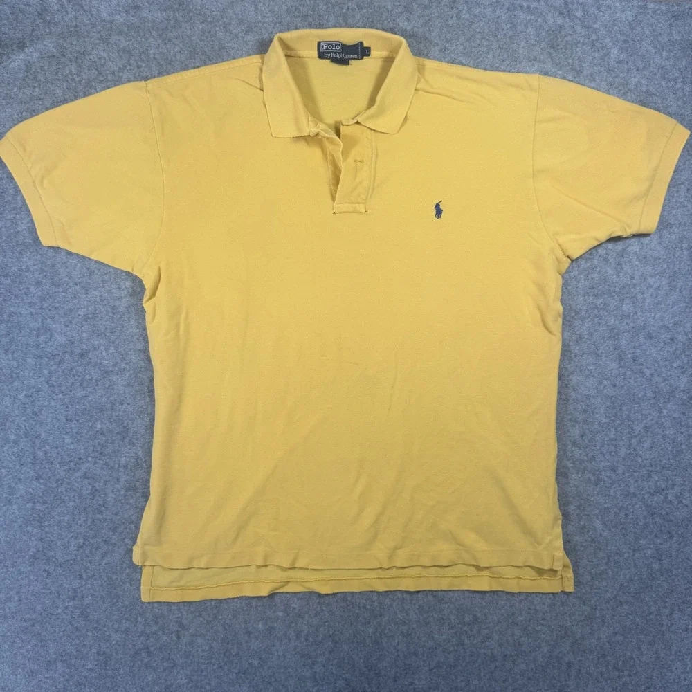 Polo Ralph Lauren Classic Fit Polo Shirt Large Yellow Cotton Blue Pony Logo